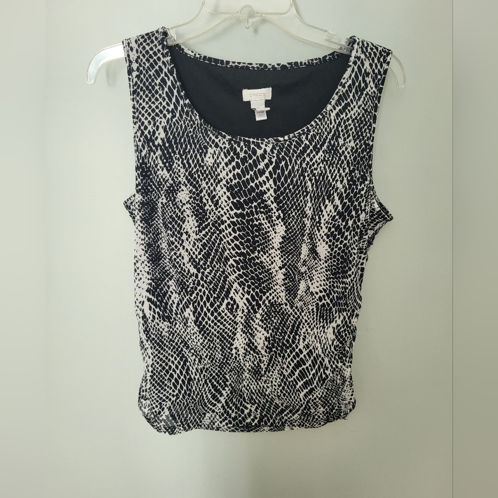 Chico's Women Size Large Chico Sz 2 Snakeprint Sleeveless Tank Ruched‎ Sides Top